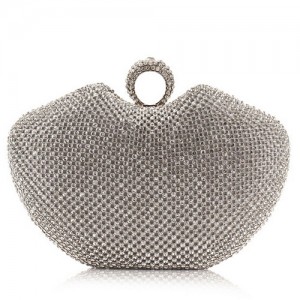 Luxurious Ring Decorated Rhinestone Allover Women Fashion Evening Handbag - Silver
