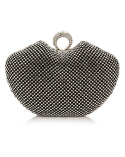 Luxurious Ring Decorated Rhinestone Allover Women Fashion Evening Handbag - Black