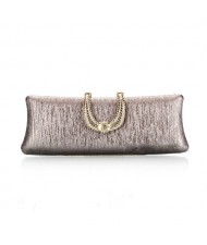 Bark Texture with Rhinestone Inlaid Handle Design Fashion Evening Handbag - Gray