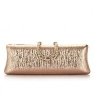 Bark Texture with Rhinestone Inlaid Handle Design Fashion Evening Handbag - Champagne