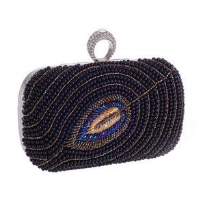 Pearls Combined Leaf Design with Rhinestone Inlaid Decoration Fashion Handbag/ Shoulder Bag - Black