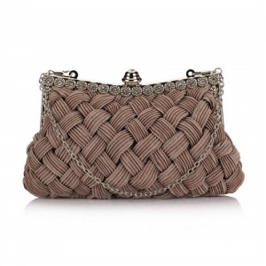 Weaving Threads Pattern with Rhinestone Floral Decorations Fashion Evening Handbag/ Shoulder Bag - Mine Gray