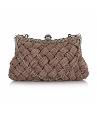 Weaving Threads Pattern with Rhinestone Floral Decorations Fashion Evening Handbag/ Shoulder Bag - Mine Gray