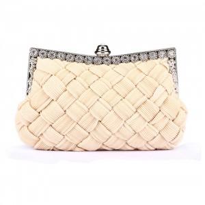 Weaving Threads Pattern with Rhinestone Floral Decorations Fashion Evening Handbag/ Shoulder Bag - Ivory
