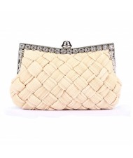 Weaving Threads Pattern with Rhinestone Floral Decorations Fashion Evening Handbag/ Shoulder Bag - Ivory