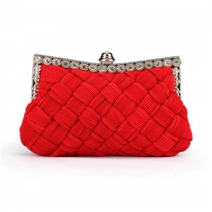 Weaving Threads Pattern with Rhinestone Floral Decorations Fashion Evening Handbag/ Shoulder Bag - Red