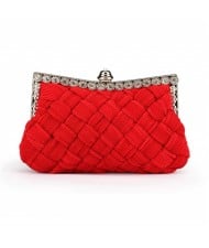 Weaving Threads Pattern with Rhinestone Floral Decorations Fashion Evening Handbag/ Shoulder Bag - Red