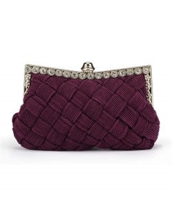 Weaving Threads Pattern with Rhinestone Floral Decorations Fashion Evening Handbag/ Shoulder Bag - Purple