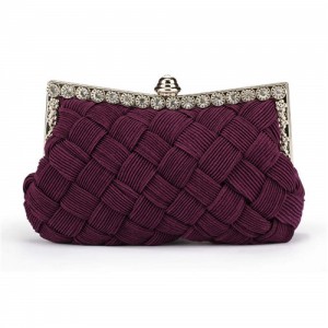Weaving Threads Pattern with Rhinestone Floral Decorations Fashion Evening Handbag/ Shoulder Bag - Purple