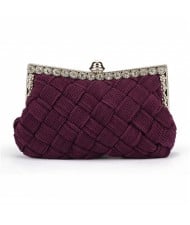 Weaving Threads Pattern with Rhinestone Floral Decorations Fashion Evening Handbag/ Shoulder Bag - Purple