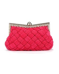 Weaving Threads Pattern with Rhinestone Floral Decorations Fashion Evening Handbag/ Shoulder Bag - Rose