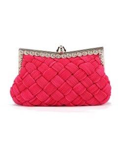 Weaving Threads Pattern with Rhinestone Floral Decorations Fashion Evening Handbag/ Shoulder Bag - Rose