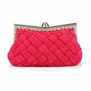 Weaving Threads Pattern with Rhinestone Floral Decorations Fashion Evening Handbag/ Shoulder Bag - Rose