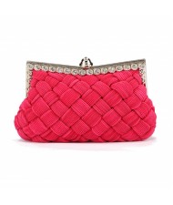 Weaving Threads Pattern with Rhinestone Floral Decorations Fashion Evening Handbag/ Shoulder Bag - Rose