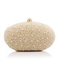 Luxurious Pearls All-over Design Oval Shaped Fashion Evening Handbag/ Party Shoulder Bag - Apricot