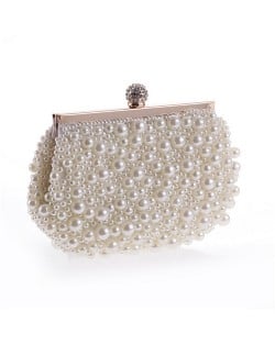 Delicate Pearls Beaded Fashion Evening Handbag - White