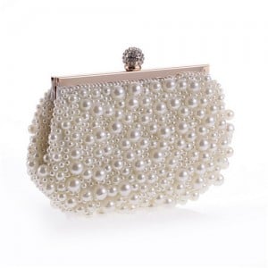 Delicate Pearls Beaded Fashion Evening Handbag - White