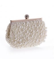 Delicate Pearls Beaded Fashion Evening Handbag - White