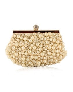 Delicate Pearls Beaded Fashion Evening Handbag - Apricot