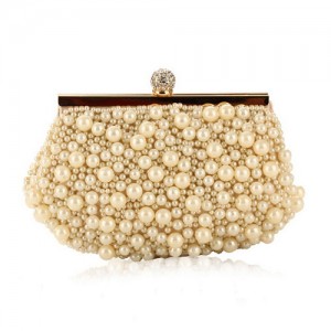 Delicate Pearls Beaded Fashion Evening Handbag - Apricot