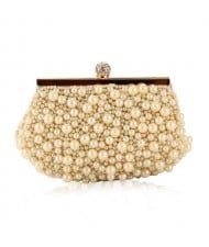 Delicate Pearls Beaded Fashion Evening Handbag - Apricot