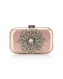 Luxurious Rhinestones Combined Sun Flower Attached Design Fashion Evening Handbag - Pink