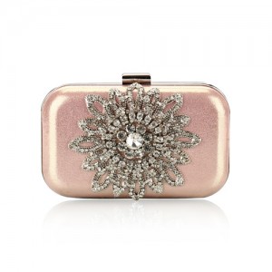 Luxurious Rhinestones Combined Sun Flower Attached Design Fashion Evening Handbag - Pink