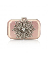 Luxurious Rhinestones Combined Sun Flower Attached Design Fashion Evening Handbag - Pink