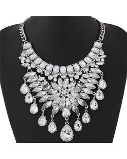 Shining Gems Mingled Floral and Waterdrops Statement Fashion Necklace - Transparent