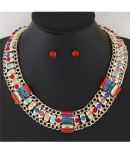 Rhinestone Inlaid Bars Sectional Design Thick Style Statement Fashion Necklace - Multicolor