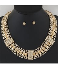 Rhinestone Inlaid Bars Sectional Design Thick Style Statement Fashion Necklace - Golden