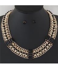 Rhinestone Inlaid Bars Sectional Design Thick Style Statement Fashion Necklace - Black