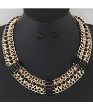 Rhinestone Inlaid Bars Sectional Design Thick Style Statement Fashion Necklace - Black