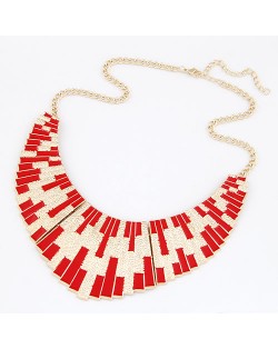 Oil-spot Glazed Fan-shaped Goden Pendant Statement Fashion Necklace - Red