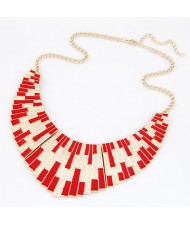 Oil-spot Glazed Fan-shaped Goden Pendant Statement Fashion Necklace - Red