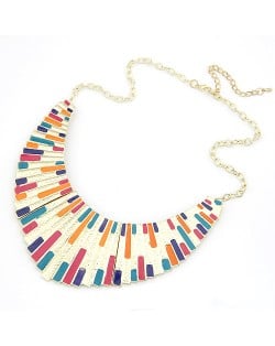 Oil-spot Glazed Fan-shaped Goden Pendant Statement Fashion Necklace - Multicolor