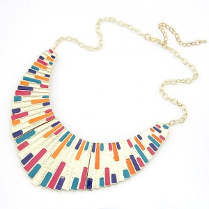 Oil-spot Glazed Fan-shaped Goden Pendant Statement Fashion Necklace - Multicolor