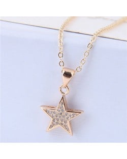 Cubic Zirconia Embellished Star High Fashion Women Costume Necklace - Golden