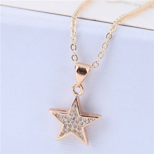 Cubic Zirconia Embellished Star High Fashion Women Costume Necklace - Golden