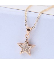 Cubic Zirconia Embellished Star High Fashion Women Costume Necklace - Golden