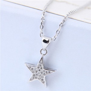 Cubic Zirconia Embellished Star High Fashion Women Costume Necklace - Silver