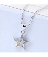 Cubic Zirconia Embellished Star High Fashion Women Costume Necklace - Silver