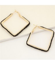 Mini Beads Rimmed Design Golden Square Fashion Earrings - Black