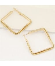 Mini Beads Rimmed Design Golden Square Fashion Earrings - Golden