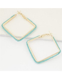 Mini Beads Rimmed Design Golden Square Fashion Earrings - Teal
