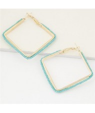 Mini Beads Rimmed Design Golden Square Fashion Earrings - Teal