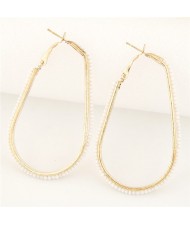 Mini Beads Rimmed Golden Waterdrop Shape Fashion Ear Clips - White