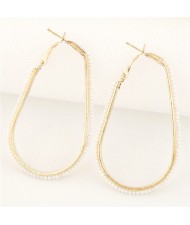 Mini Beads Rimmed Golden Waterdrop Shape Fashion Ear Clips - White