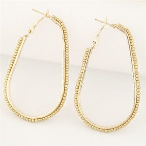 Mini Beads Rimmed Golden Waterdrop Shape Fashion Ear Clips - Golden