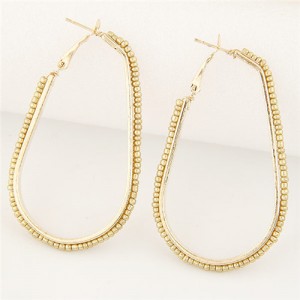 Mini Beads Rimmed Golden Waterdrop Shape Fashion Ear Clips - Golden